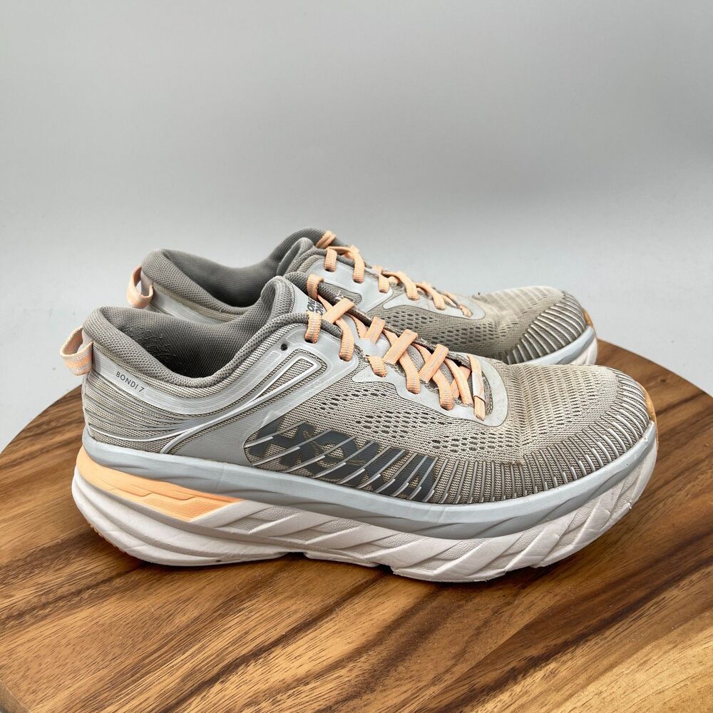 Hoka One One Bondi 7 Shoes Womens Size 9.5 Gray Running Comfort Walking Gym